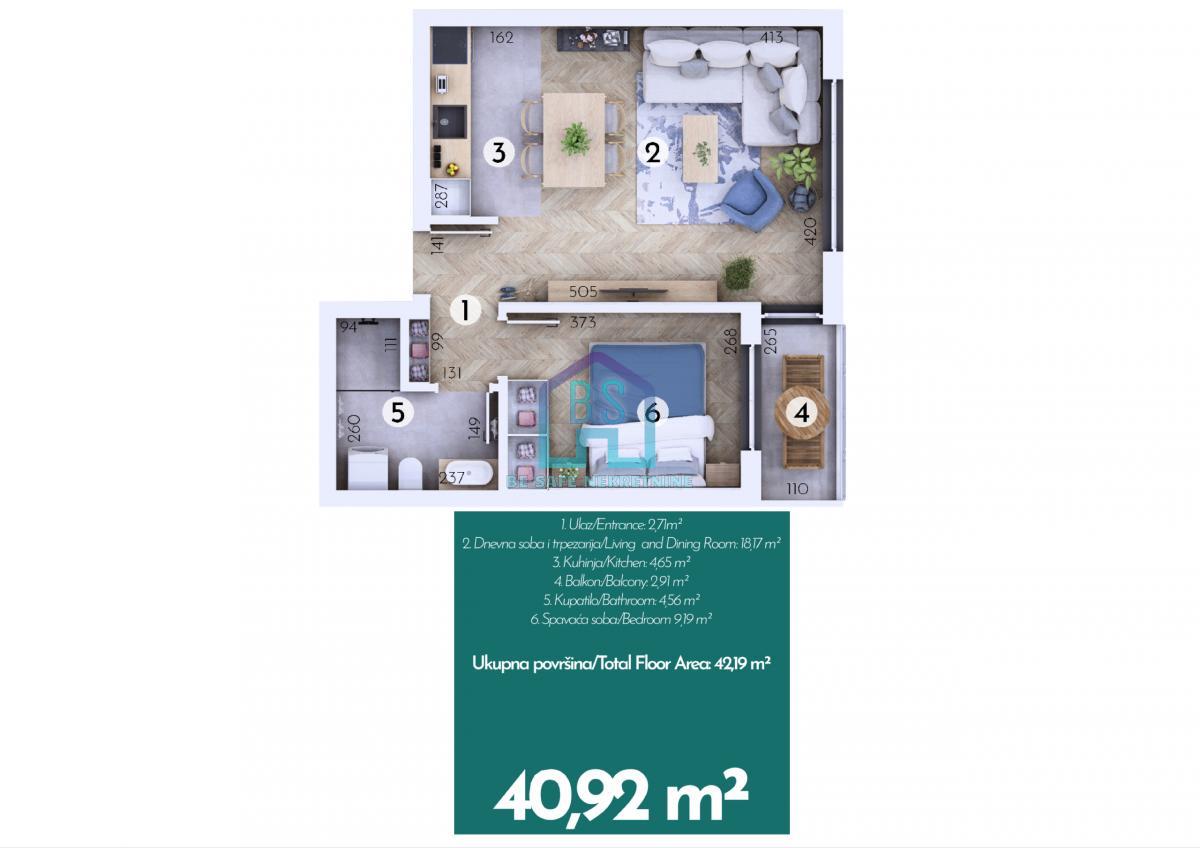 Jednoiposoban stan, 41 m², Veternička rampa, Novi Sad