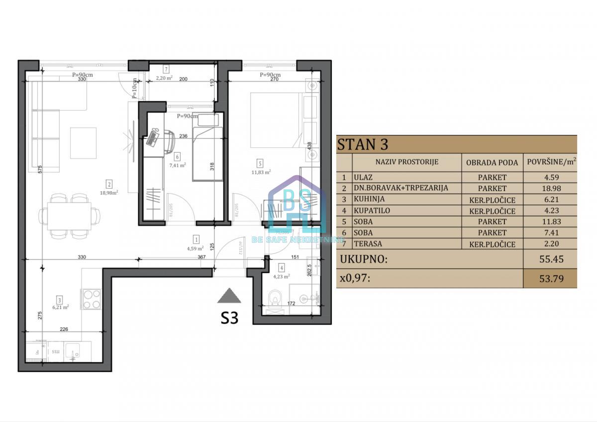 Dvoiposoban stan 54 m², Veternička rampa sa PDV-om